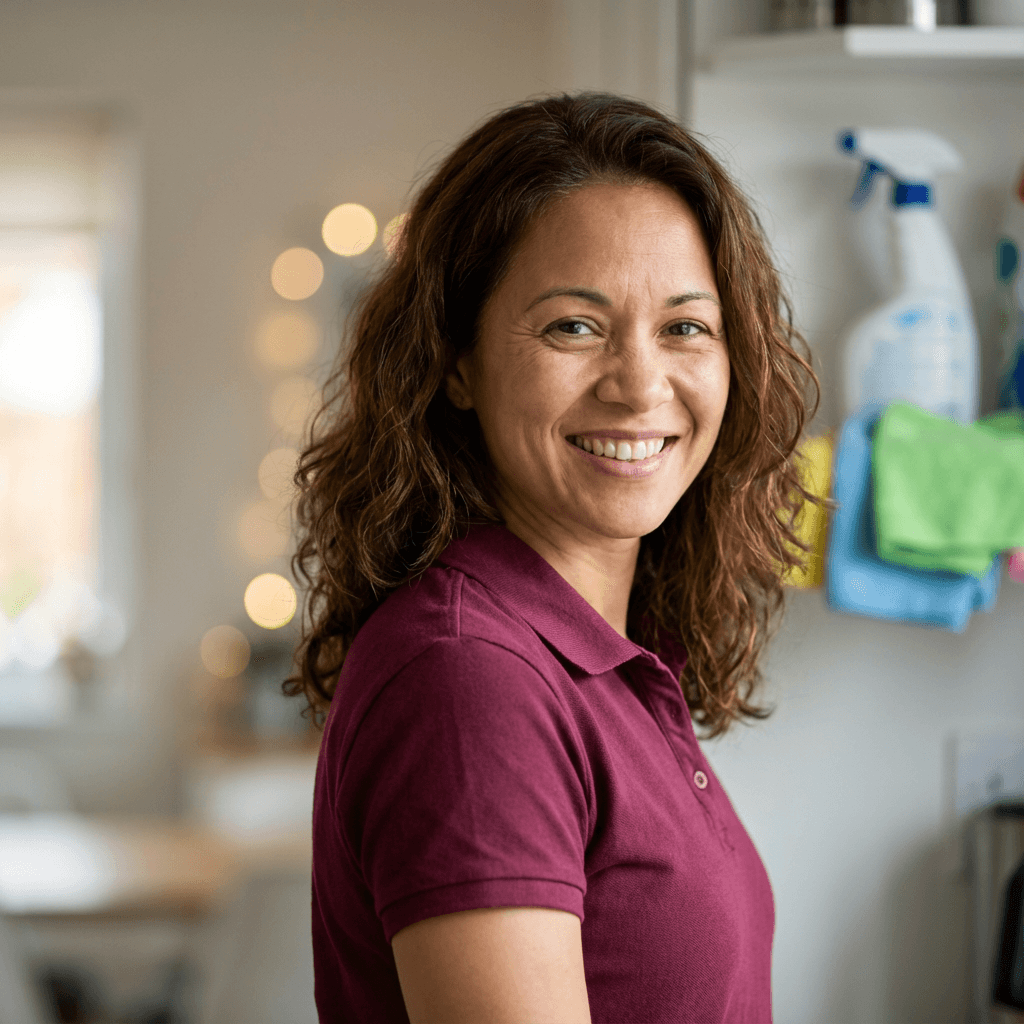 Marie-Claude B. smiling in a bright kitchen